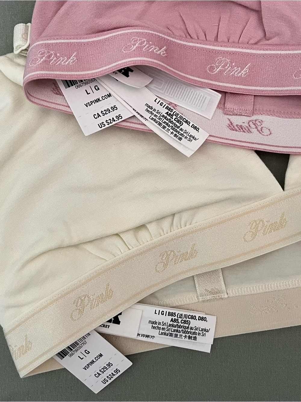 PINK Victoria's Secret Seamless Bralettes in Pink & Cream